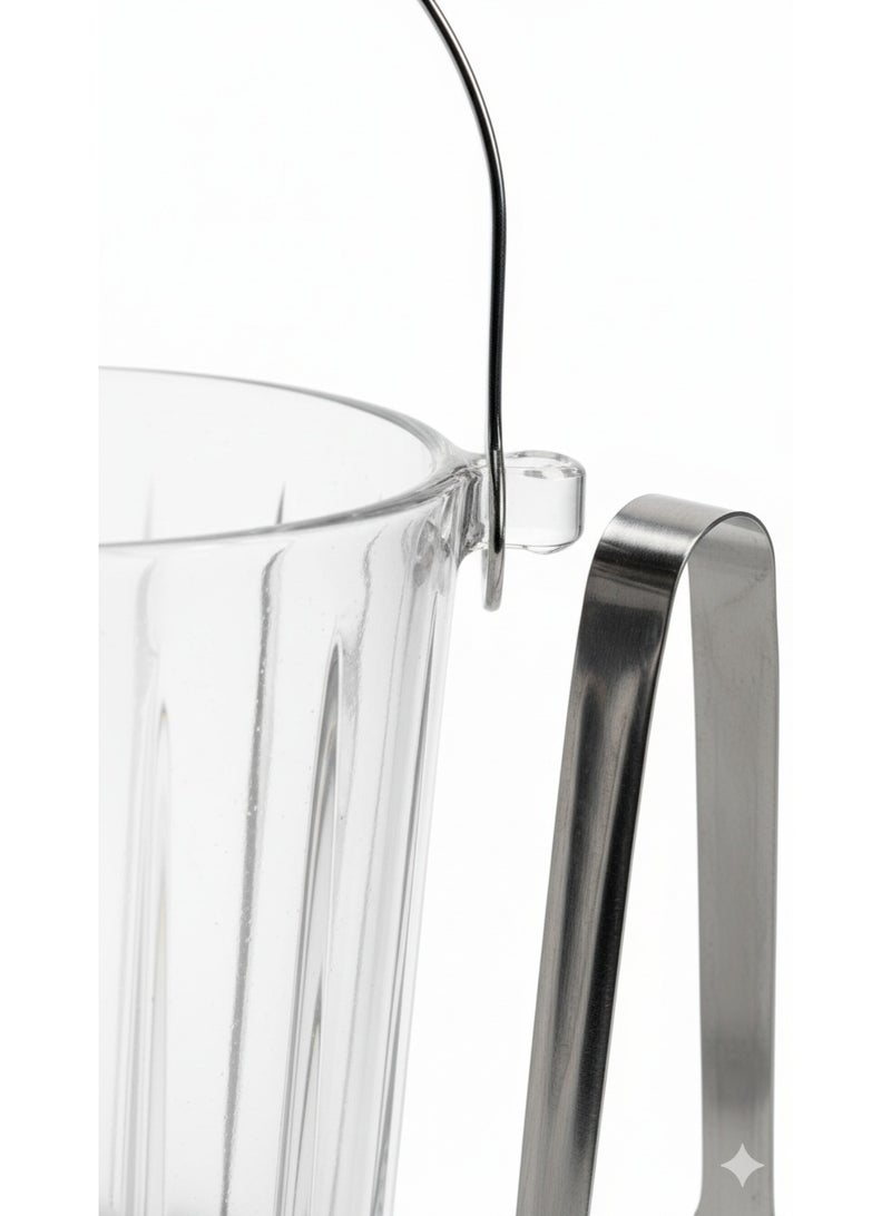 دلو ثلج زجاجي فاخر بسعة 980 مل مع تصميم كلاسيكي أسطواني أنيق، مصنوع من زجاج صودا وجير متين عالي الشفافية، مع مقابض معدنية قوية وملقط ثلج مرفق، مثالي للمناسبات المنزلية، الحفلات، تقديم المشروبات، طاولة البار، استخدام فخم للمشروبات الباردة والكوكتيلات، مقاوم للكسر وسهل الحمل والنقل، تصميم ريبيد خطوط طولية بارزة لعكس الضوء وإضافة لمسة ديكورية أنيقة، مناسب للاستخدام اليومي والاحتفالات الاجتماعية والمناسبات الخاصة والضيوف، Ice Bucket Ice Pail Glass Luxury Clear Ribbed Design Handle Tongs Party Bar Serving Drink Cooler - Image 2